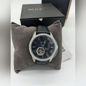 NIB Bulova Men's Classic Wilton Automatic Black Dial Leather Band Watch 96A217